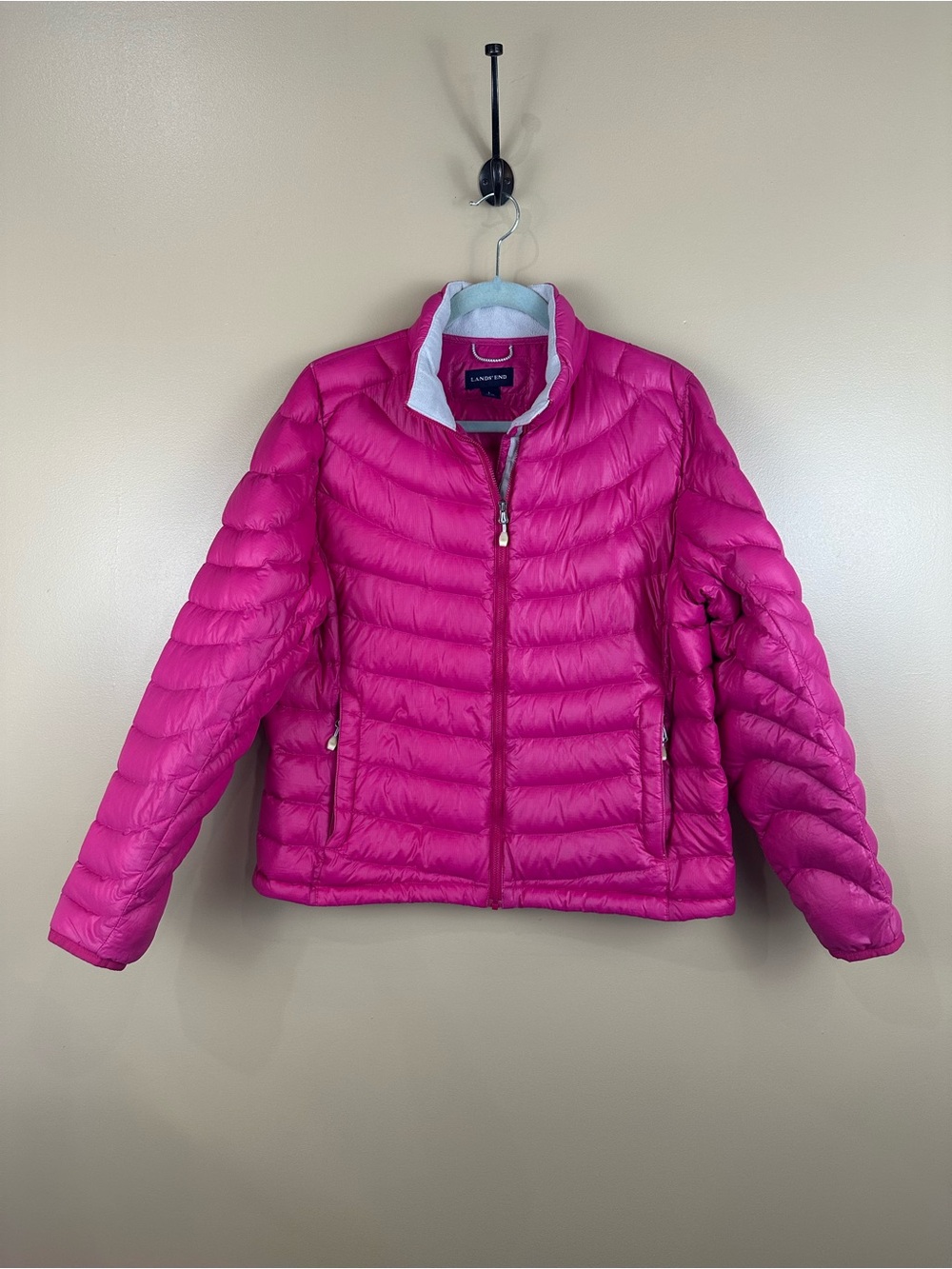 Lands End Girls L 14-16 Magenta Pink 80% Down Puffer Jacket Coat Gorpcore Light